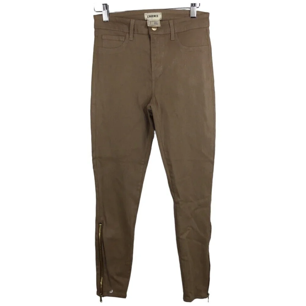L'agence Womens Sabine Skinny  Maigre Cappuccino Coated Zip Ankle Jeans Brown 26